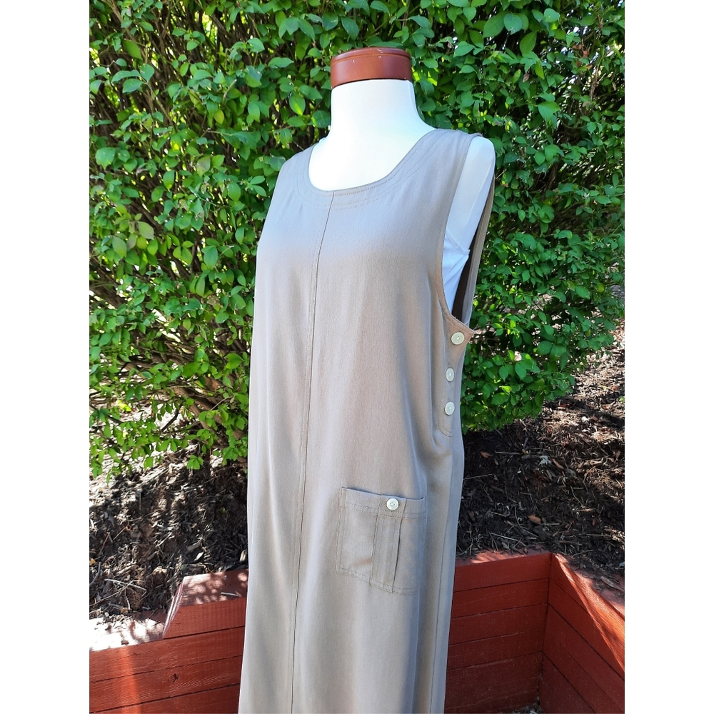 Talbots Vintage 90's Overalls Jumper Pocket Dress Tencel Lyocell Maxi Tan